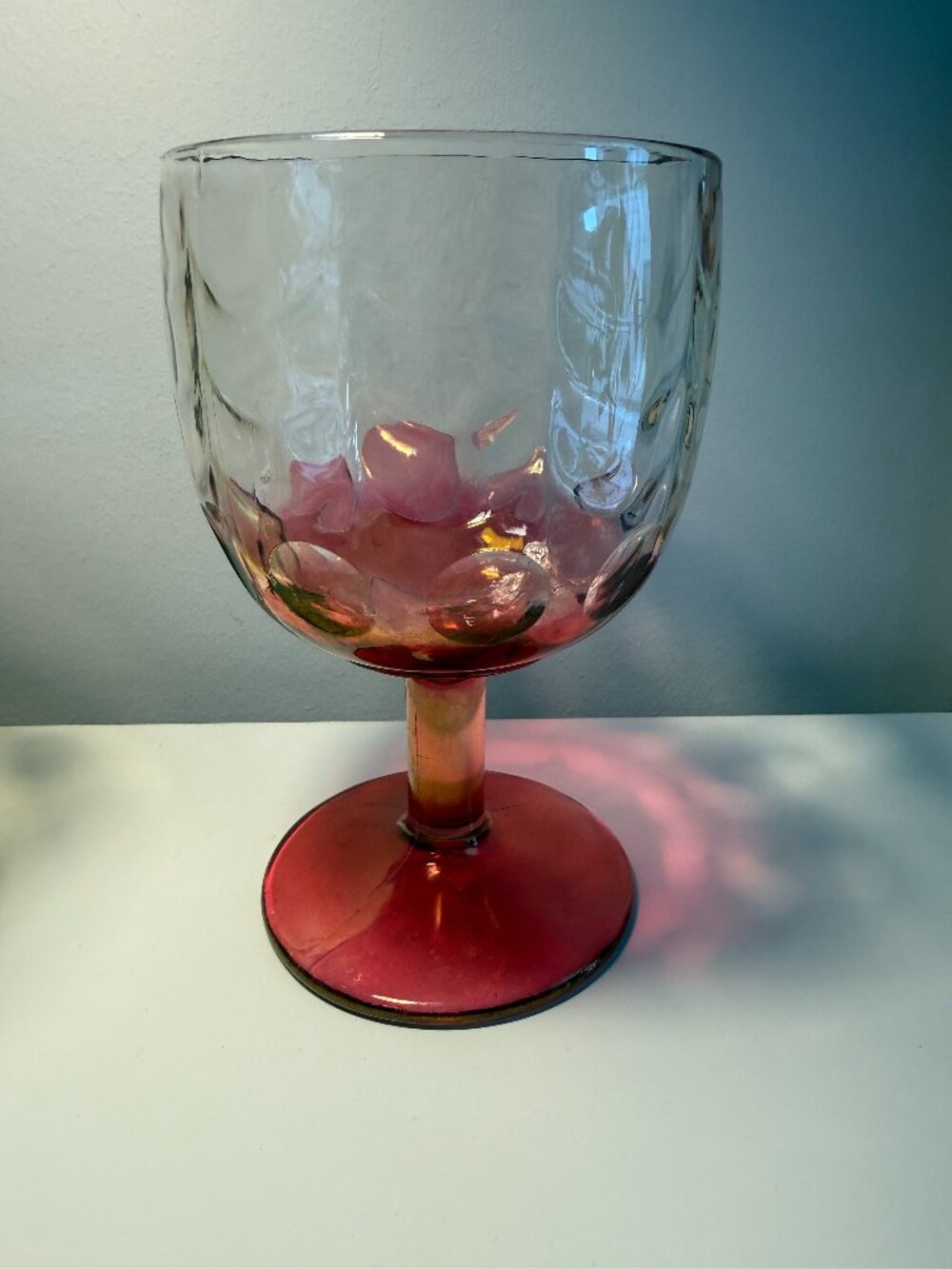 Vintage Bartlett Collins MCM Rippled Thumbprint Goblet Ruby